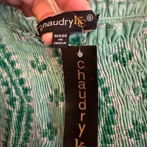 Chaudry Anthropologie green teal tiered dress nap smocked small NWT - Picture 4 of 4